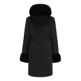Mid-Length Padded Parka with Fur Collar