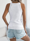 Haut en tricot sans manches ajouré de couleur unie pour femme