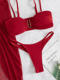 Bikini trois pièces sexy de couleur unie