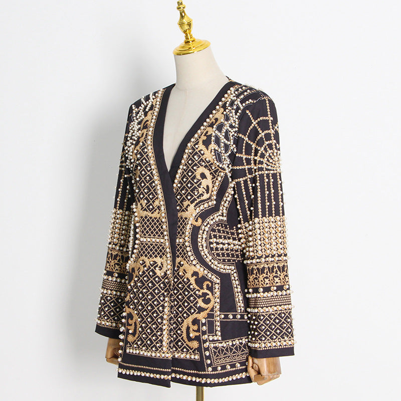 Blazer mit V-Ausschnitt und Bubble-Beads-Print