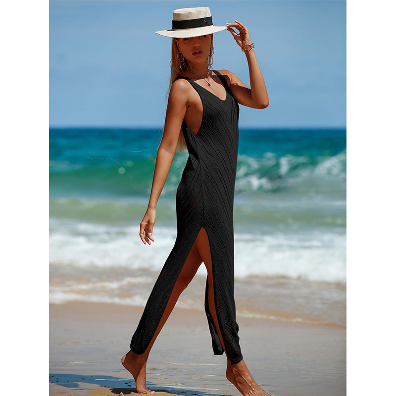 Rückenfreies gestricktes Maxi-Strandkleid