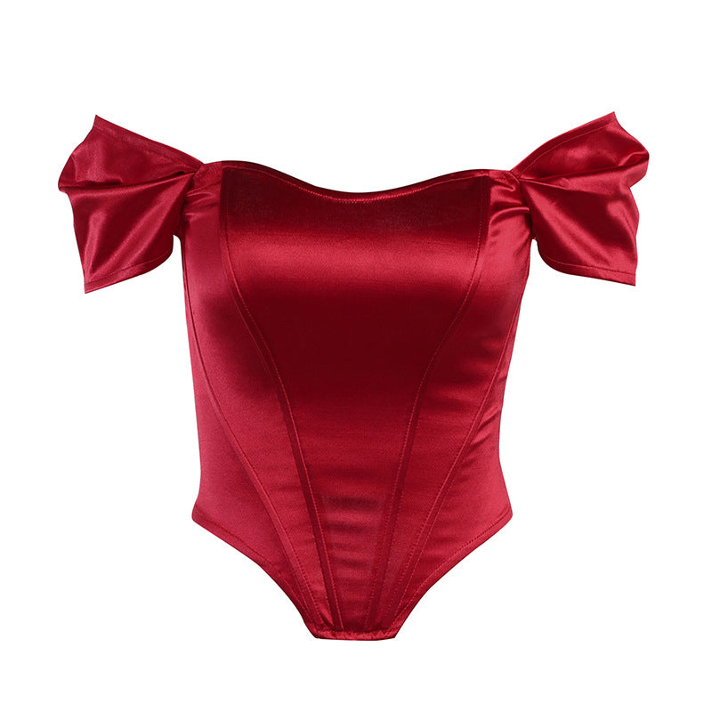 Satin Off-Shoulder Boning Corset Tube Top for Women