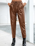 Faux Leather Loose Motorcycle Pants for Women