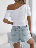 Off-Shoulder Twist Hollow Knit Crop Top