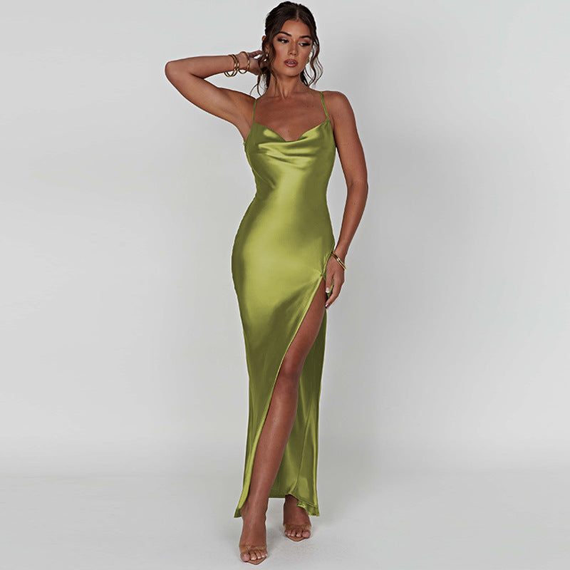 Backless Slim Fit Split Spaghetti Strap Dress