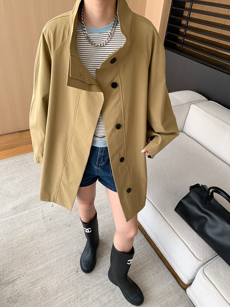 Sinan Stand Collar Draping Trench Coat