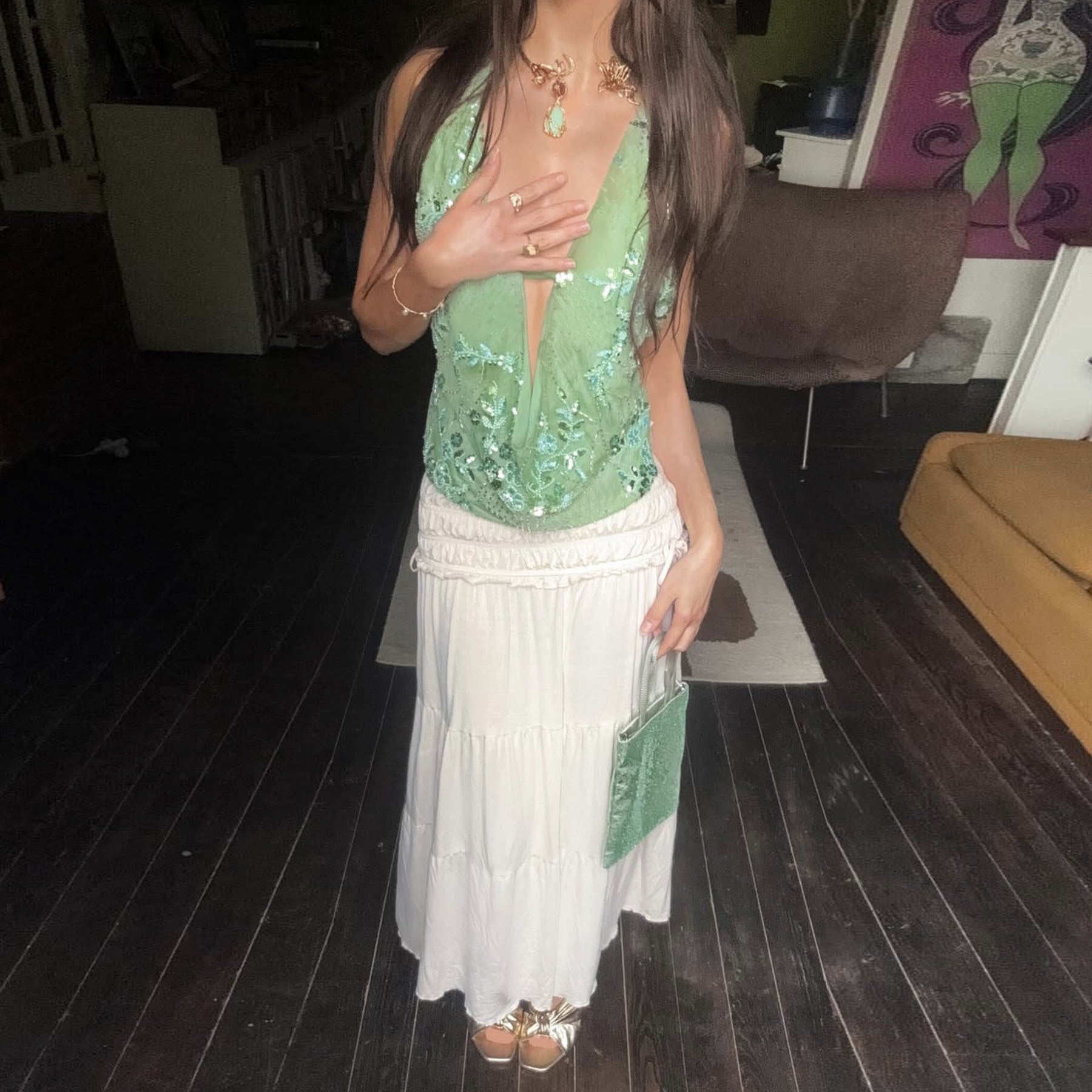 Backless Sequined V-Neck Top for Women