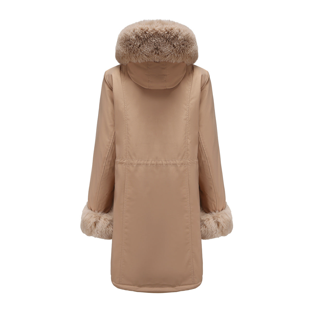Mid-Length Padded Parka with Fur Collar