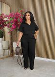 Linen Short Sleeve Two-Piece Office Set