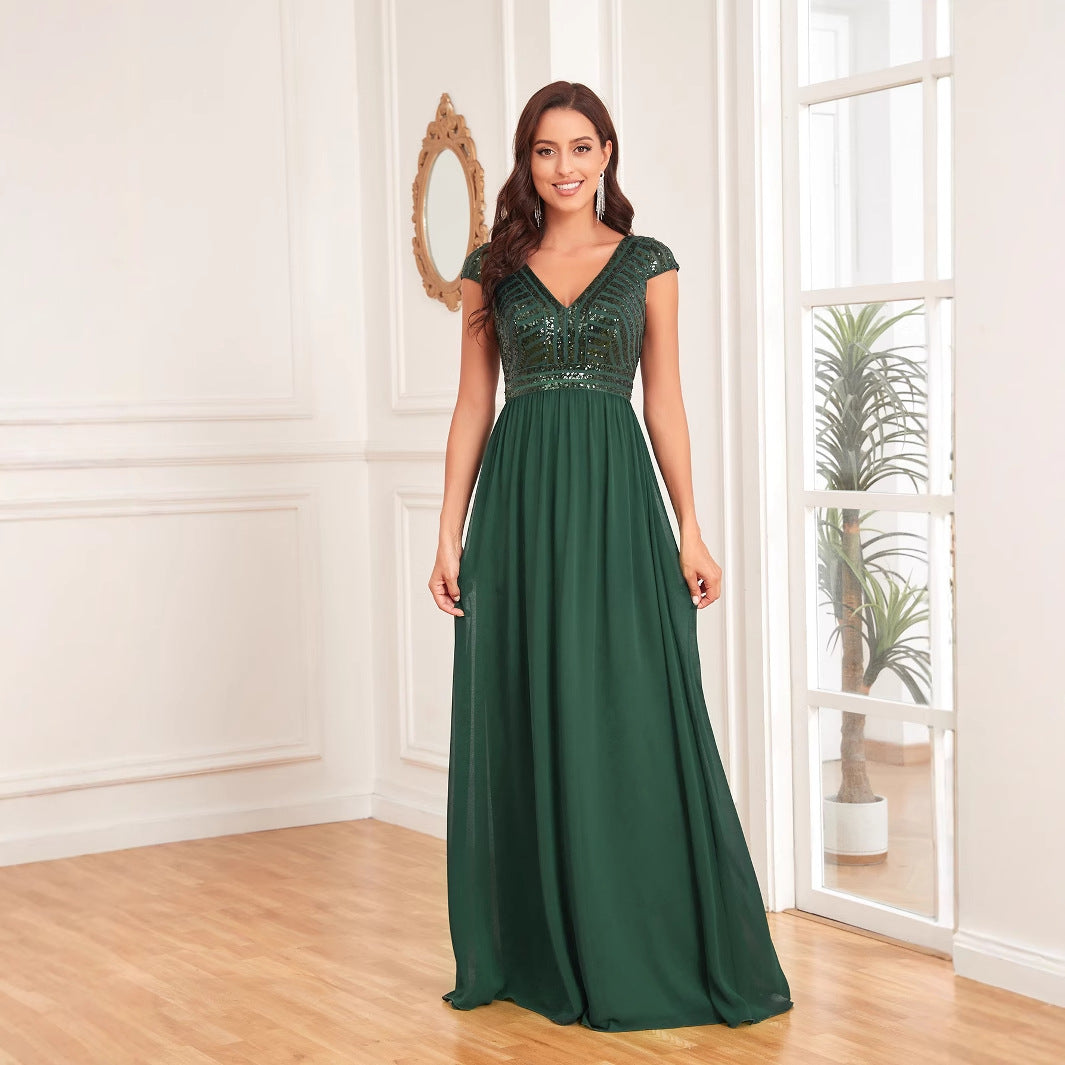 Grünes Maxi-Cocktailkleid mit Fischschwanzärmeln aus Chiffon