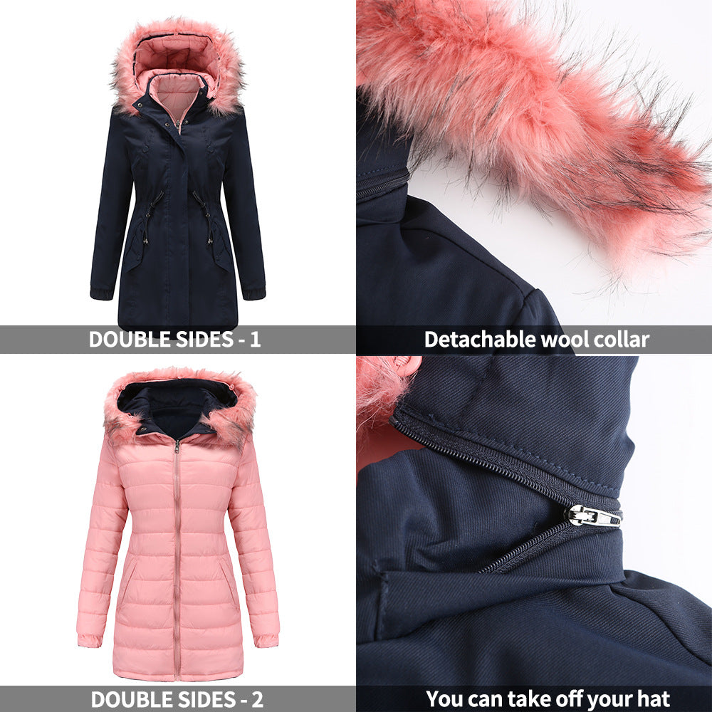 Doppelseitig gesteppter Parka mit Pelzkragen