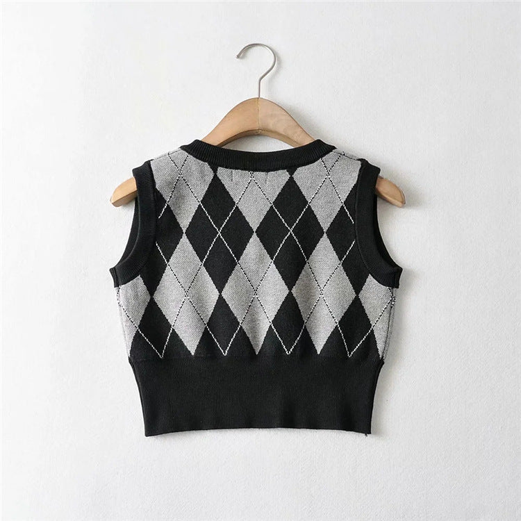 College Youthful Short Outer Wear Bandage Dress - Sexy Top Diamond Lattice Strickweste für Damen