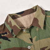 Camouflage Flounce Sleeve Pocket Short Sleeve Cardigan for Women