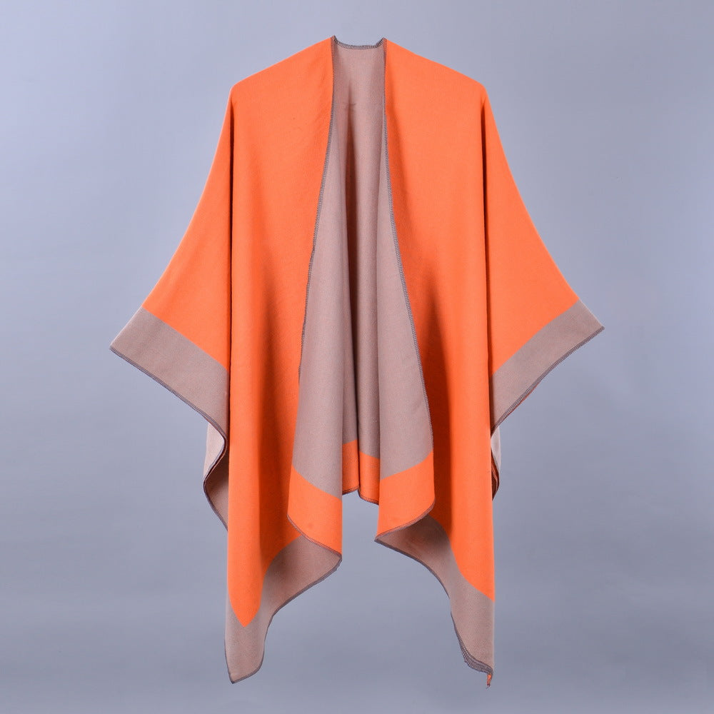 Double-Sided Frame Piping Shawl Orange Khaki