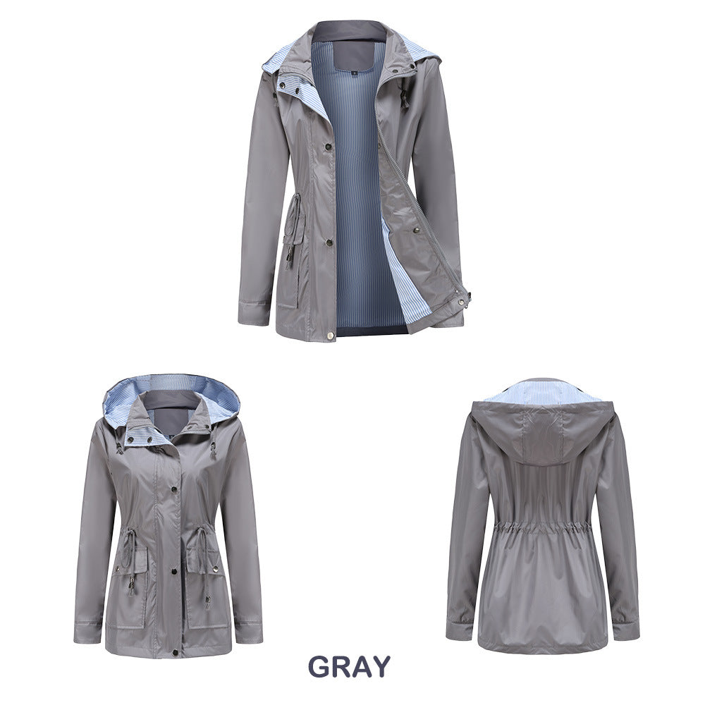 Manteau coupe-vent rayé avec chapeau amovible