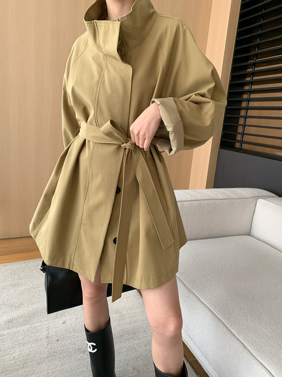 Sinan Stand Collar Draping Trench Coat