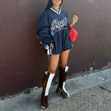 Contrast Letter Print Mid-Length Hoodie