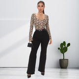 Leopard Print Long Sleeve Jumpsuit for Plus Size