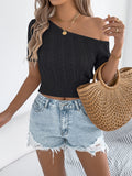 Off-Shoulder Twist Hollow Knit Crop Top