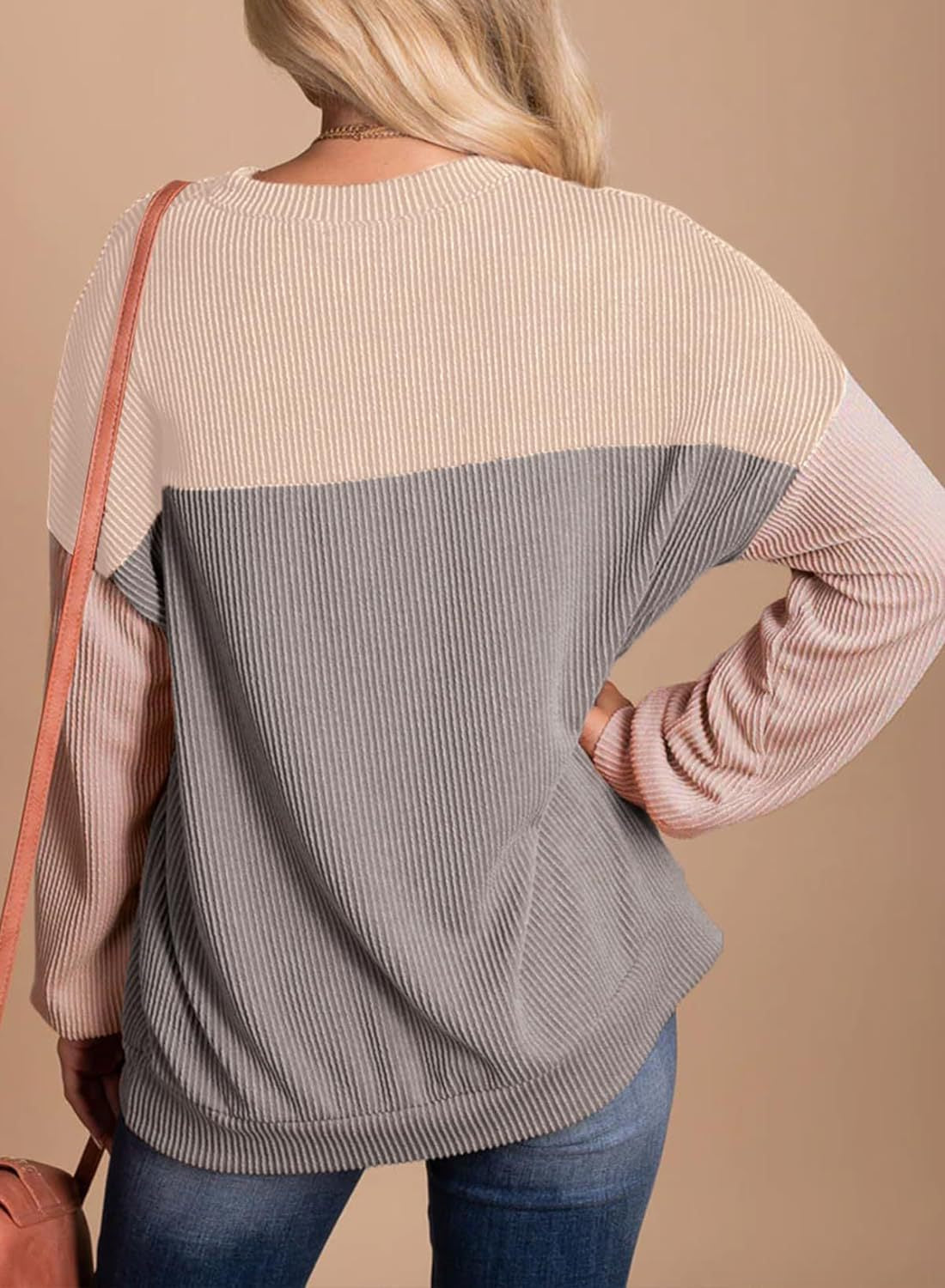 Sweat-shirt rayé à imprimé mosaïque colorblock – Pull décontracté chic pour femme