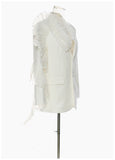 3D Ruffled Asymmetric White Mesh Coat