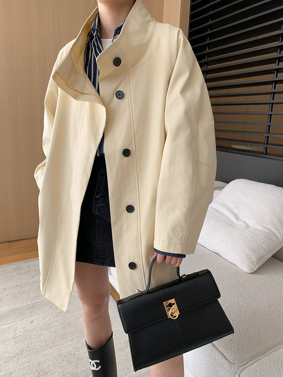 Sinan Stand Collar Draping Trench Coat