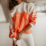 Bedrucktes, Batik-Sweatshirt mit langen Ärmeln und Rundhalsausschnitt für Damen