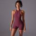 Shorts Zipper Jumpsuit-Purplish Red