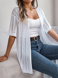 Cardigan tricoté à manches courtes et découpes ajourées pour femme