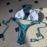 Bikini-Badeanzug mit glänzenden Perlen und T-Trägern