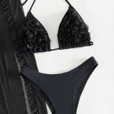 Ensemble bikini trois pièces avec robe longue en maille