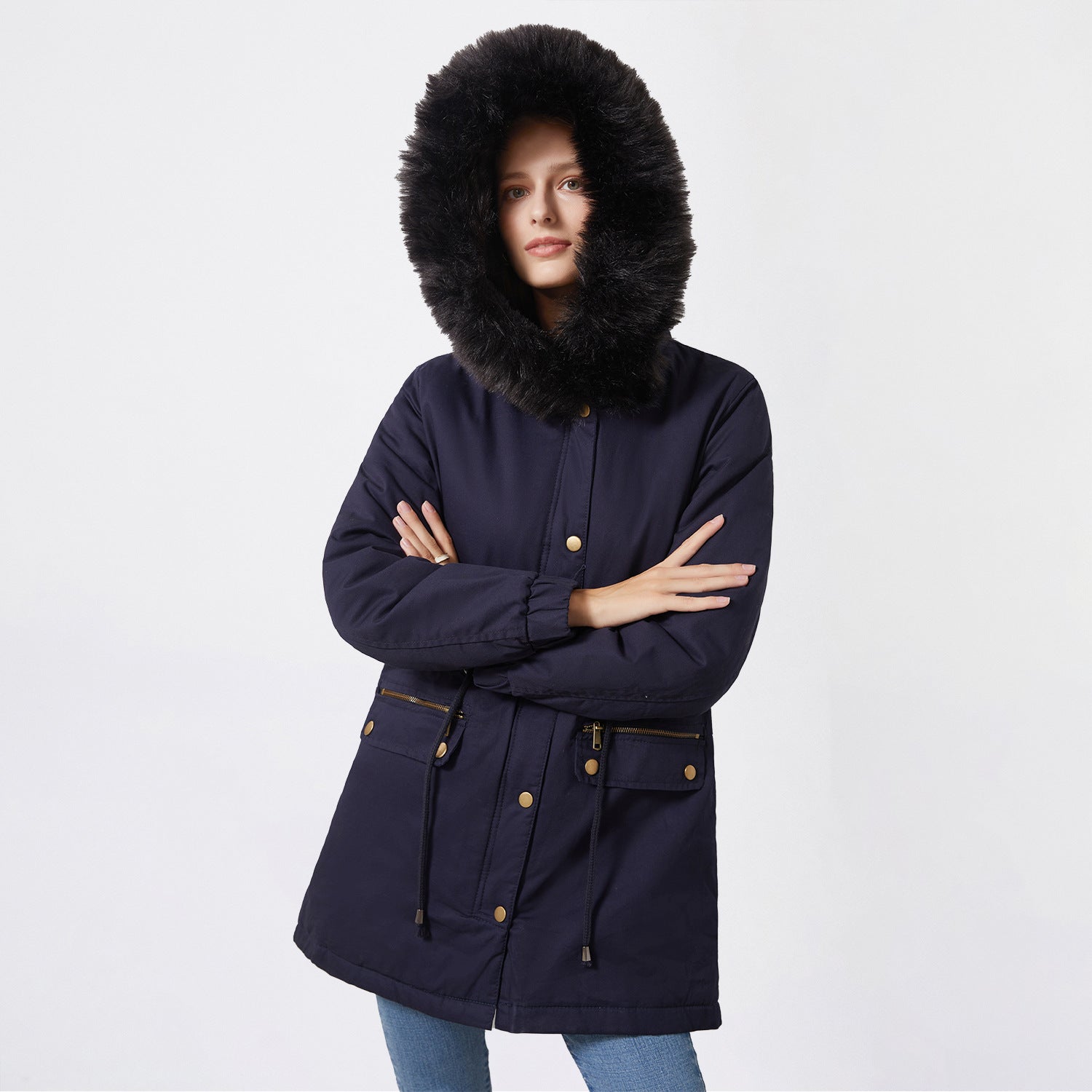 Fur Collar Hooded Winter Coat for Women