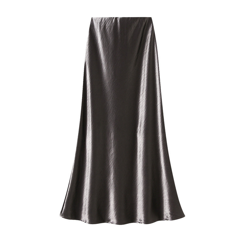 Elegant Pleated Satin Fishtail Skirt