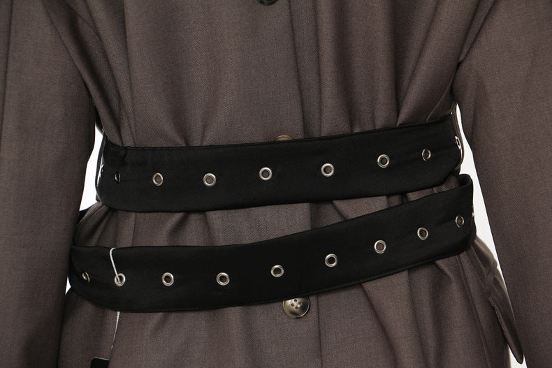 Double Belt Asymmetric Long Blazer Top