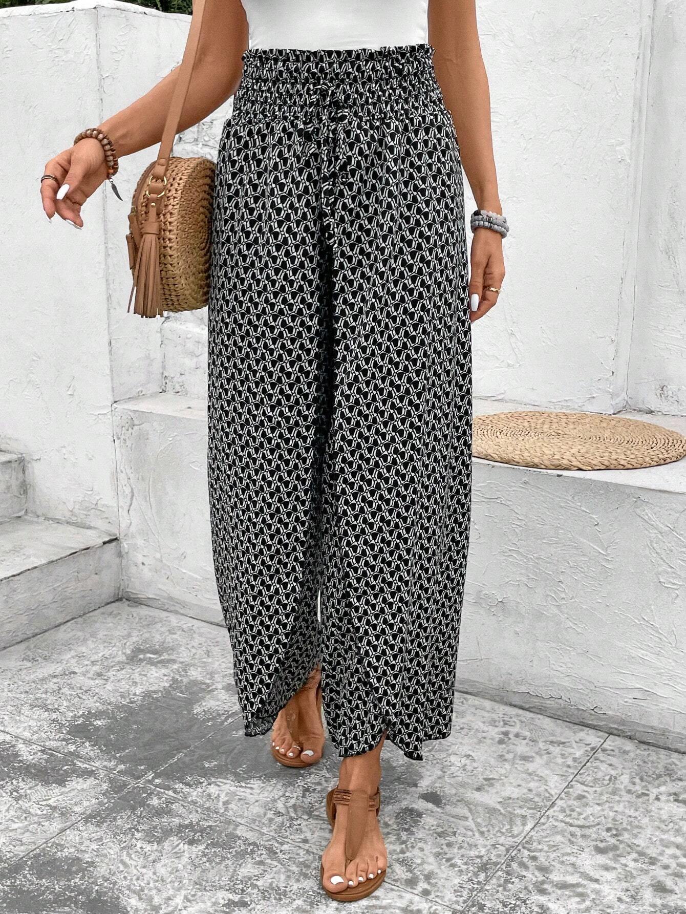 Floral Side Slit Wide Leg Skort