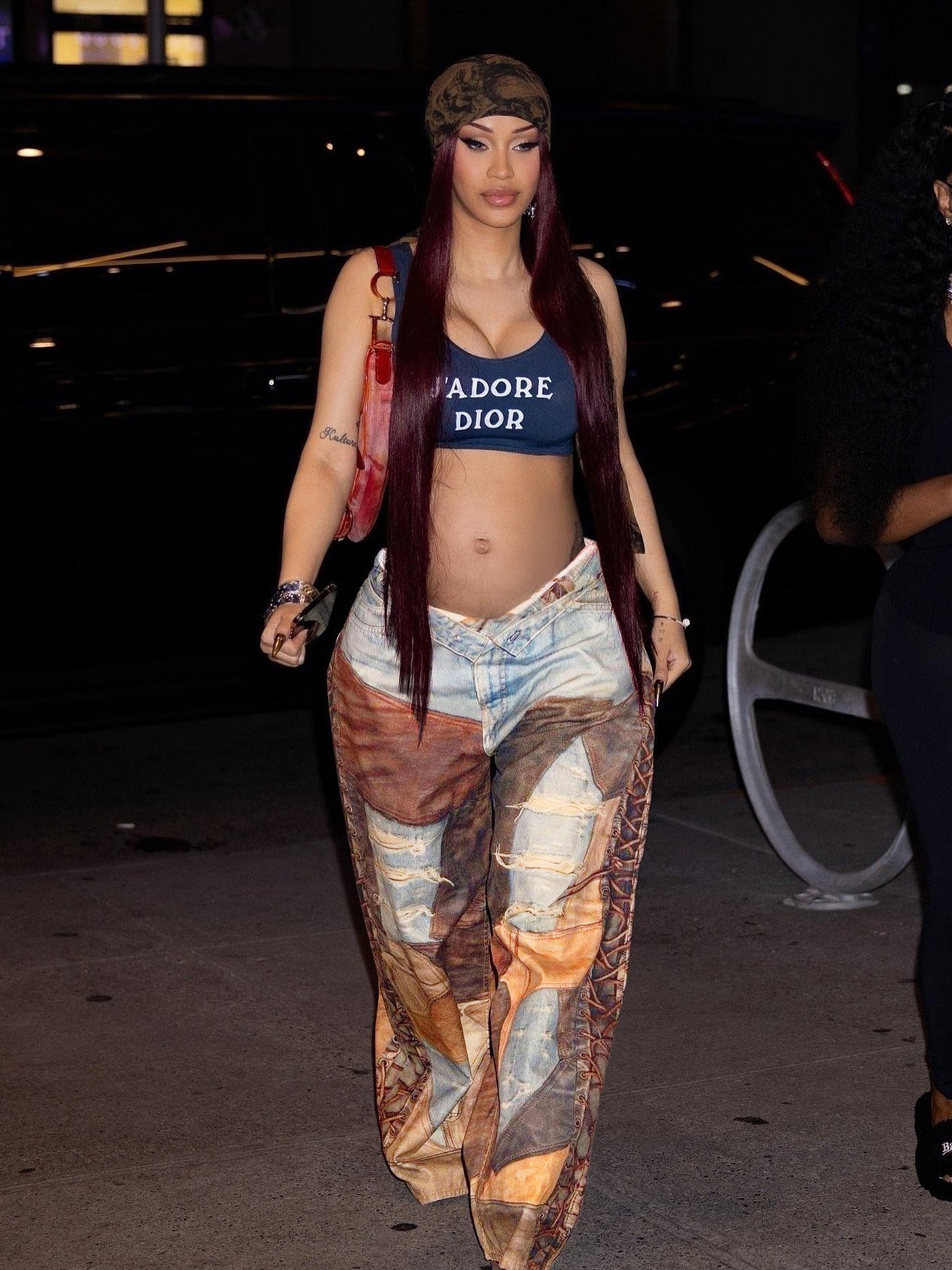 Dirty Denim Wide Leg Chain Pants