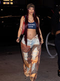 Dirty Denim Wide Leg Chain Pants
