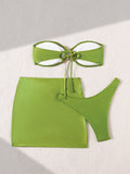 Maillot de bain bikini trois pièces à haut tube et ornements métalliques