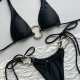 Maillot de bain bikini sexy à nouer et dos nu de couleur unie