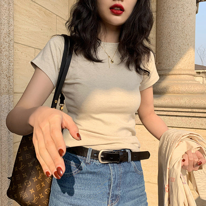 White Short Sleeve Round Neck Slimming Bandage Top for Women