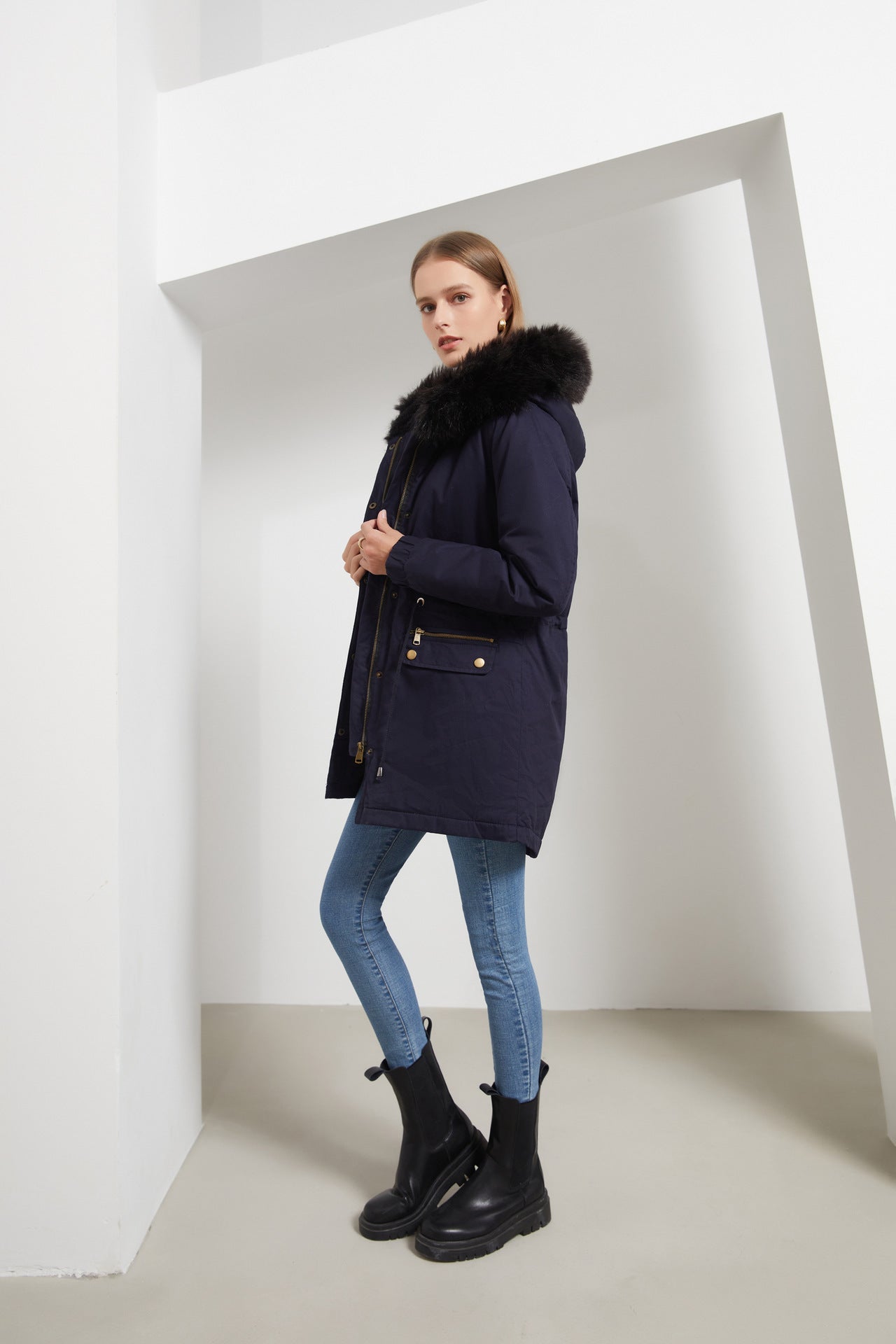 Fur Collar Hooded Winter Coat for Women