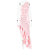 Oblique Shoulder Backless High Slit Dress