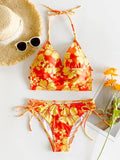 Sexy Bikini-Set mit Blumen-Ausschnitt und hoher Taille