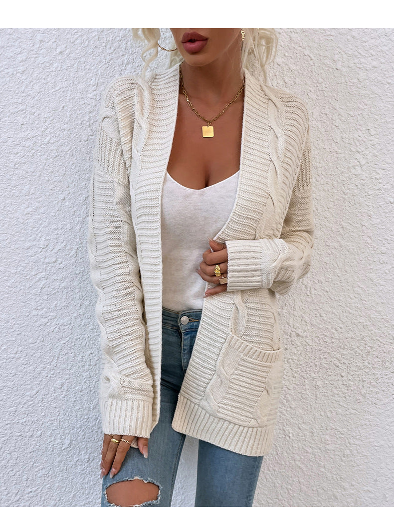 Twist Pocket Mid-Length Knitted Cardigan Coat