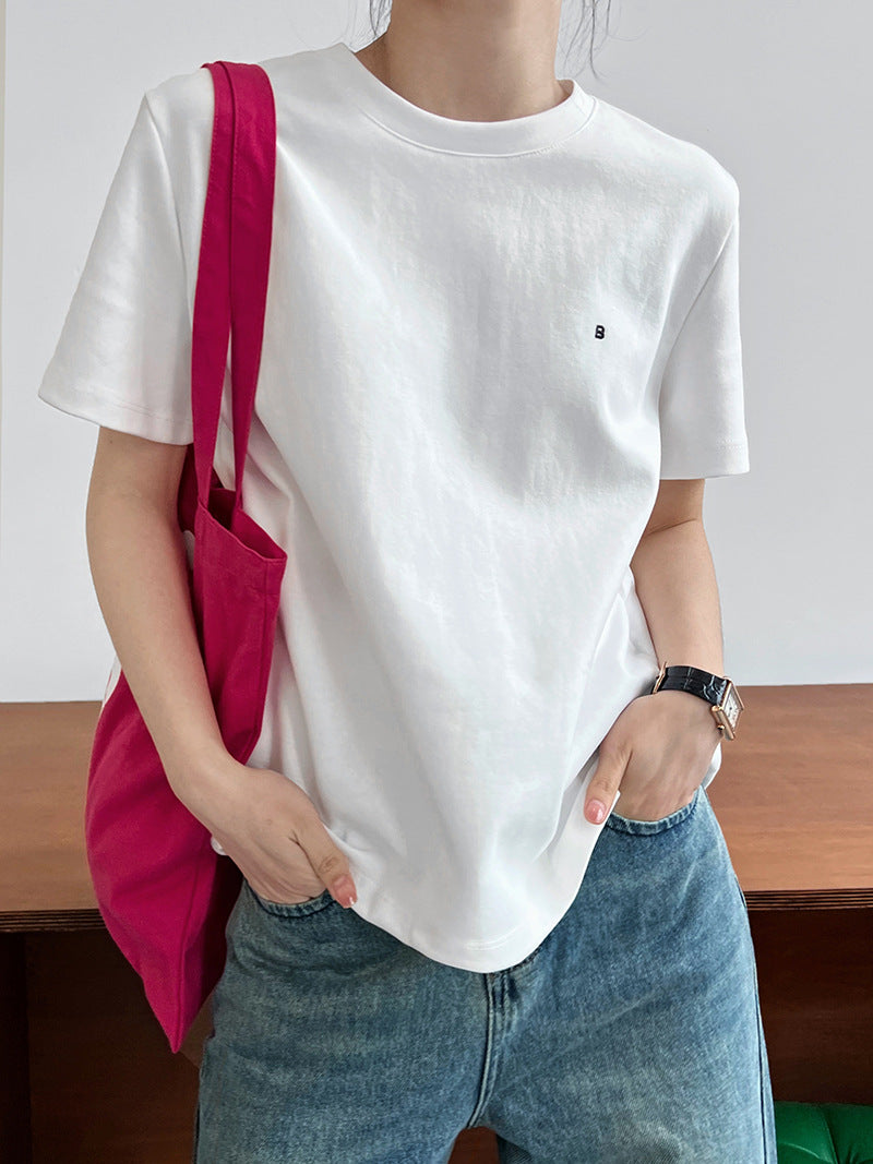 Letter Graphic Embroidered Short Sleeve T-Shirt for Women