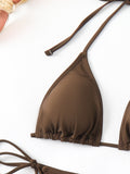 Ensemble bikini trois pièces sexy en résille à nouer