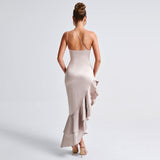 Oblique Shoulder Backless High Slit Dress