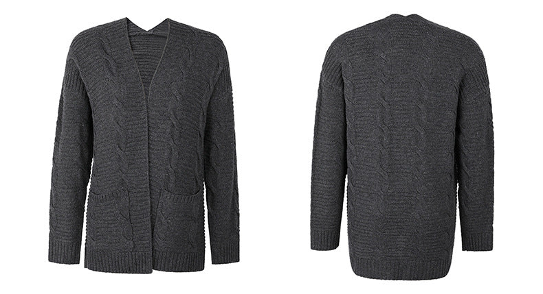 Twist Pocket Mid-Length Knitted Cardigan Coat