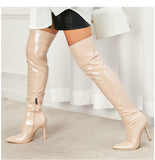 High Heel Patent Leather Stretch Knee Boots
