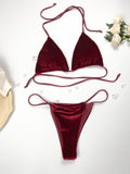 Triangel-Bikini-Badeanzug aus goldenem Samt